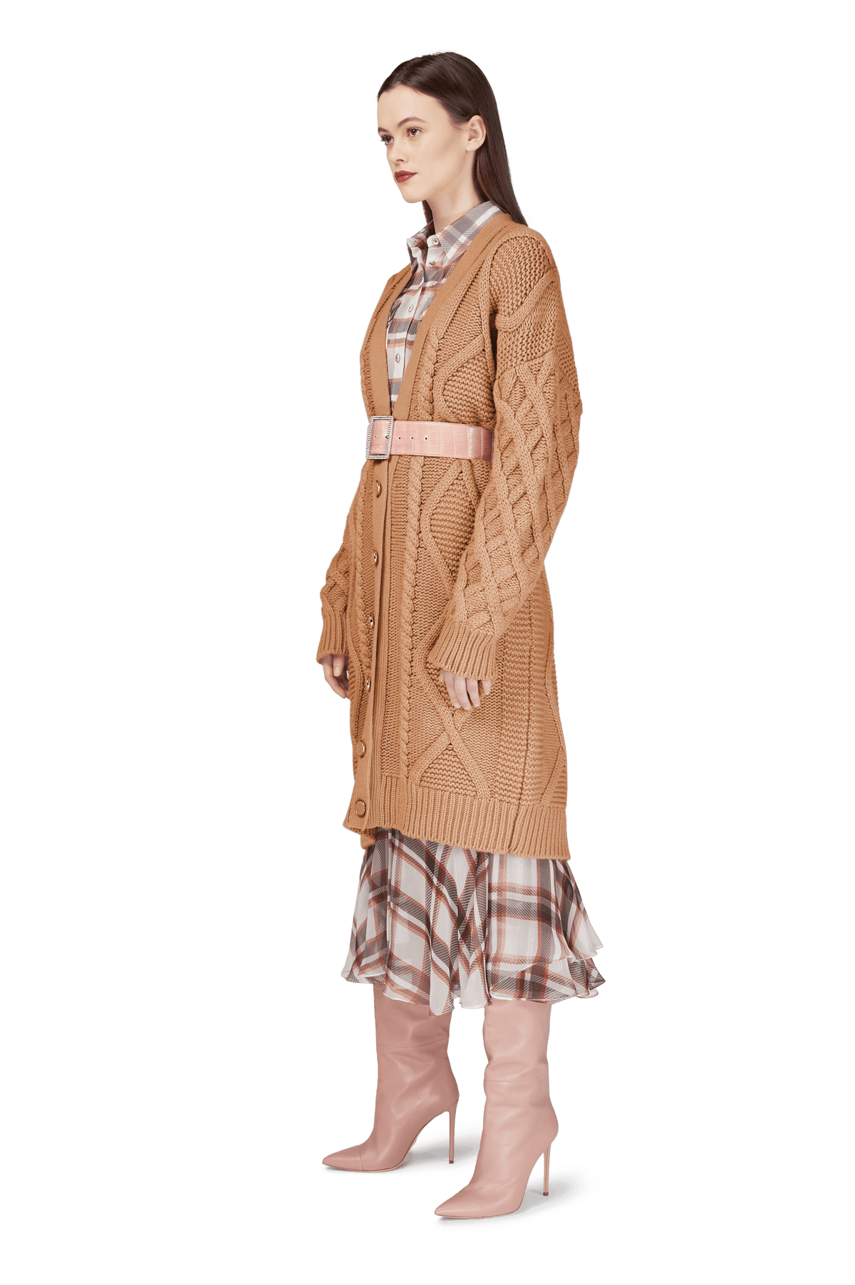 Camel Cashmere Chunky Cable Knit Cardigan